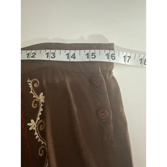 Geeta Split Wide Leg Embroidered Crop Pants OS 32x25 Brown Flowy Bohemian Gypsy - Picture 5 of 10
